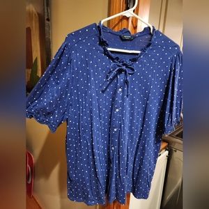 Lucky Brand XL Blue Polka Dot Blouse